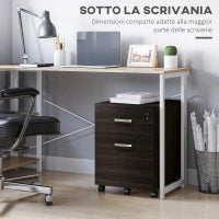 Schedario da Ufficio Cassettiera Per Scrivania in Legno, 2 Cassetti, Serratura con 2 Chiavi, Nero, 40x45x55.6cm