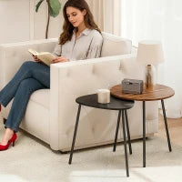 Set 2 Tavolini da Salotto Impilabili con Telaio in Metallo per Soggiorno e Ufficio, Noce e Nero