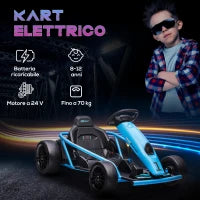 Go-Kart Elettrico per Bambini 8-12 Anni con Schienale Alto e Cintura di Sicurezza, 115x77x54 cm, Blu e Nero