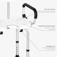 Sedia per doccia per Anziani, Disabili e Donne Incinte Imbottita con forma a U, 54x52x70-82cm, Bianco