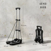 Carrello Portapacchi Pieghevole da 40 kg con 2 Cinghie, Maniglia Telescopica, Alluminio e Plastica, Nero