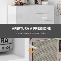 Credenza Moderna con 2 Armadietti e 2 Cassetti con Apertura a Pressione, 79x36x74cm, Bianco Lucido