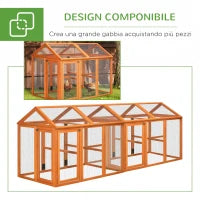 Gabbia per Galline in Legno con Porte Multiple e Rete in Metallo, 140x88.5x106cm, Arancione