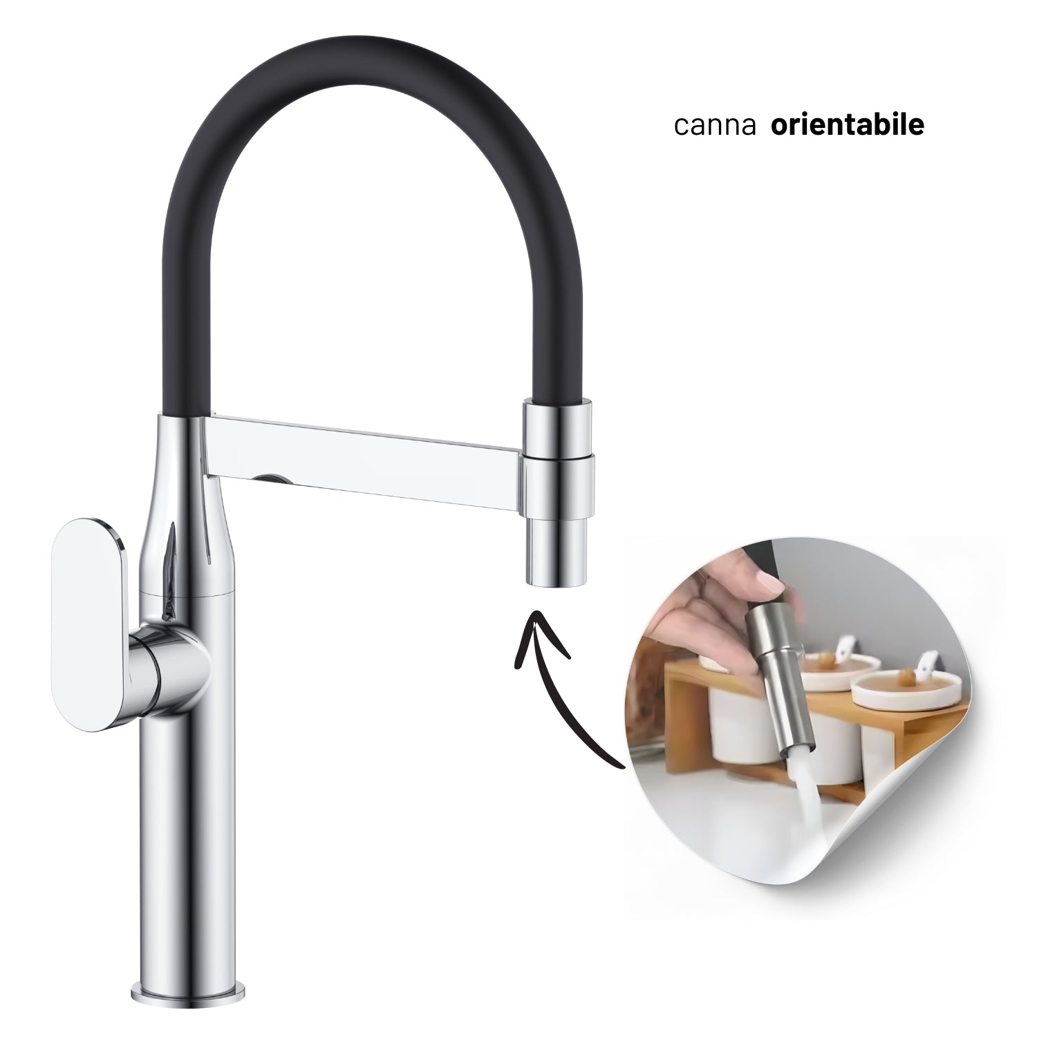 Miscelatore monocomando lavello cucina nairobi ottone cromato canna flessibile *** finitura- cromo lucido, confezione 1