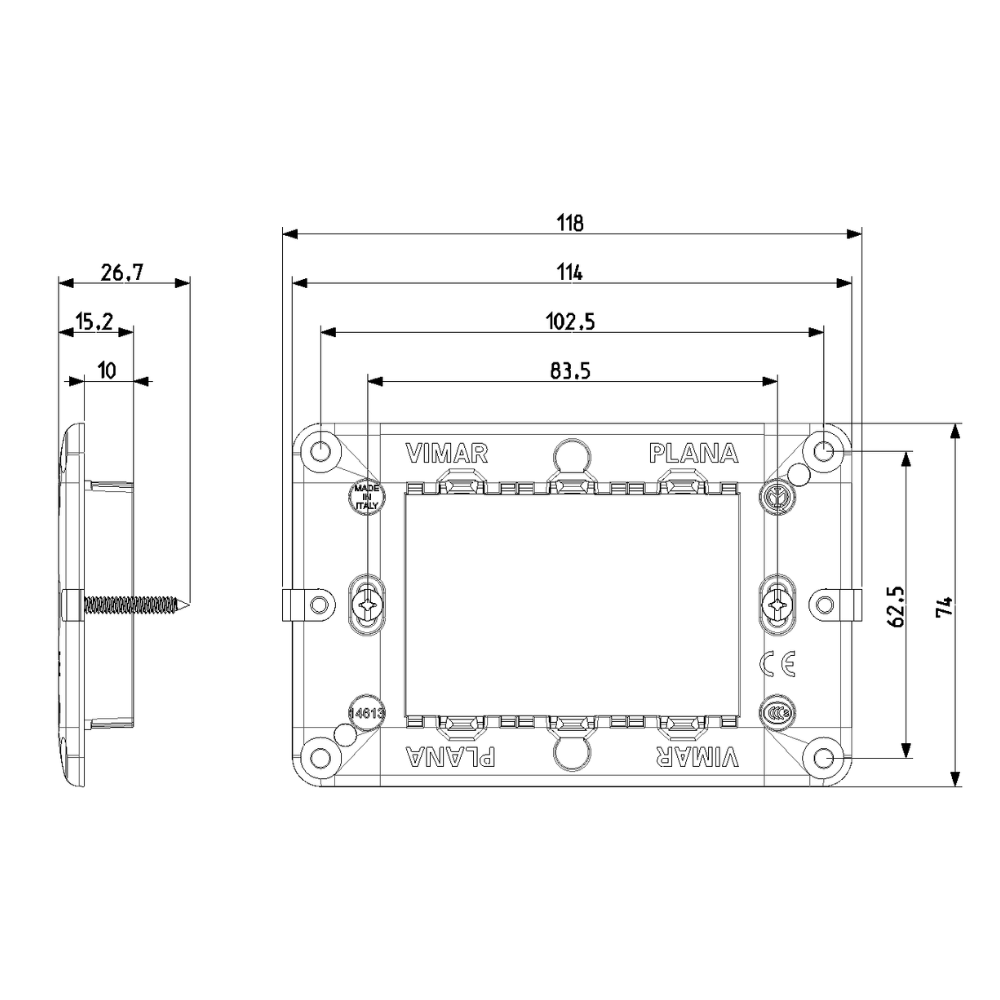 Vimar plana supporto scatola 3 moduli 14613