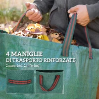 Set 3 Sacchi per Rifiuti da Giardino da 272 L con Manici, Richiudibili e Riutilizzabili, Ø67x76 cm, Verde