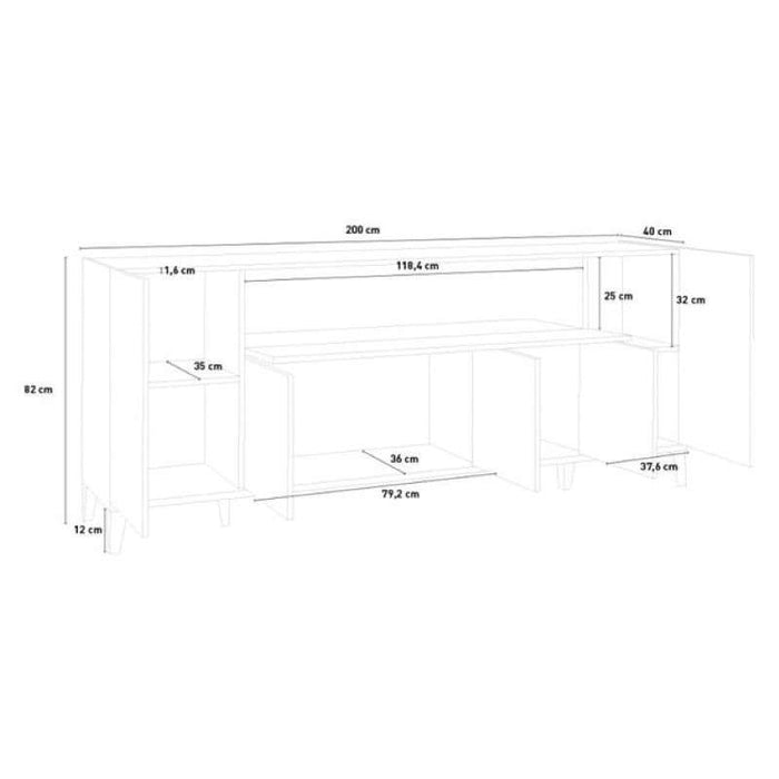 Credenza madia 5 ante a battente 1 vano a ribalta 200x40cm Stephanie Report