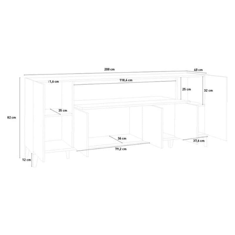 Credenza madia 5 ante a battente 1 vano a ribalta 200x40cm Stephanie Report