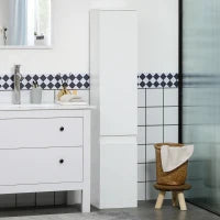 kleankin Mobile Bagno con 5 Ripiani Regolabili, Ante senza maniglie 30x28x152.5cm, Bianco