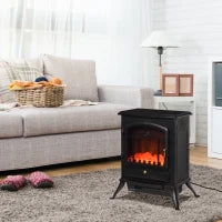 Camino Elettrico da Terra con Effetto Fiamma Potenza 1000W /2000W in ABS e Vetro, 45x28x54cm, Nero