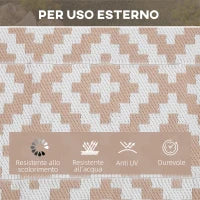 Tappeto Esterno per Balcone e Terrazza Reversibile con Fantasia Geometrica, 2.74x1.82 m, Caffè e Bianco