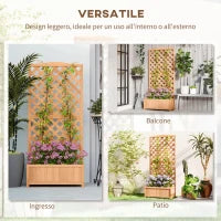 Fioriera con Traliccio per Rampicanti e Fondo Ampio, in Legno di Abete, 76x36x170 cm, Marrone