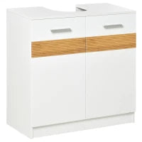 kleankin Mobile Sotto Lavabo Bagno con Antine in MDF e Bambù 60x30x60.5cm - Bianco e Color Legno