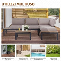 Set da Giardino 3 Pezzi, 2 Divani a 2 Posti e 1 Tavolino da Caffè, in Alluminio, Grigio