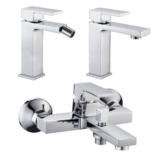 Miscelatore rubinetto bidet cromato + miscelatore rubinetto lavabo cromato + miscelatore esterno vasca con deviatore
