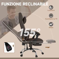 Sedia da Ufficio Massaggiante in Pelle PU ad Altezza Regolabile con Poggiapiedi e Telecomando, 66x67x115-123 cm, Marrone