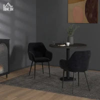 Set 2 Sedie per Sala da Pranzo Moderne con Braccioli, Seduta Imbottita e Gambe in Acciaio, 54x57x80cm, Nero