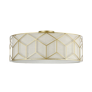 Plafoniera Contemporanea Messina Metallo Oro 5 Luci Diffusore Lino Su Pvc