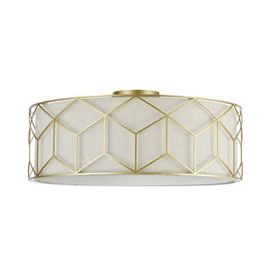 Plafoniera Contemporanea Messina Metallo Oro 5 Luci Diffusore Lino Su Pvc