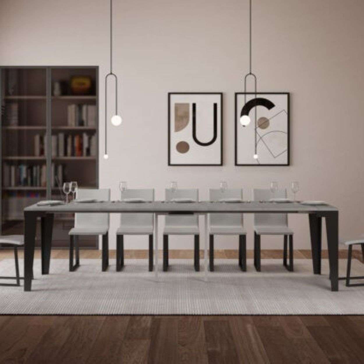 shopinnovativo- Consolle allungabile 90x40/300 cm Flame Evolution cemento telaio e gambe antracite