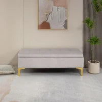 Panca Contenitore Fondo Letto con Tessuto Vellutato e Gambe Dorate, 120x44x44.5cm, Grigio Chiaro