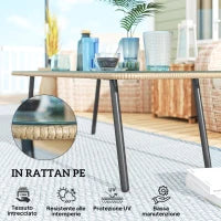 Tavolino da Giardino in Rattan PE con Piano in Vetro e Acciaio, 110x60x40 cm, Legno Naturale