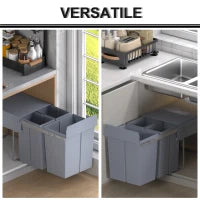 Pattumiera Estraibile da 40L con 3 Contenitori per Raccolta Differenziata, 48x34.2x41.8 cm, Grigio