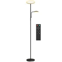 Lampada da Terra con 2 Punti Luce Regolabile a 4 Livelli, Temperatura 2700K-6500K e Telecomando, Nero
