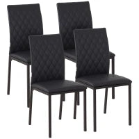 Set 4 Sedie da Pranzo in Finta Pelle con Cuciture a Rombi e Gambe in Metallo, Nero