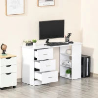 Scrivania Porta PC con 3 Cassetti e 3 Ripiani, Scrivania per Camera e Ufficio in Legno 120x49x72cm Bianco