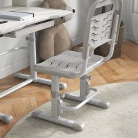 Set Scrivania per Bambini con Sedia Regolabile in Altezza e Piano Inclinabile, Età 6-12 Anni, Grigio