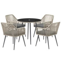 Set da Giardino 5 Pezzi in Rattan e Acciaio con 4 Sedie da Esterno e Tavolo Rotondo con Foro, Marrone e Grigio