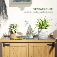 Armadio da Giardino Porta Attrezzi in Legno con 2 Ante e 4 Scaffali, Piano in Lamiera, 75x40x90 cm