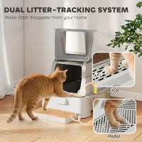 Lettiera per Gatti Chiusa da 80L con Vassoio Estraibile, in ABS e Acciaio Inox, 63x43x43 cm, Grigio Chiaro