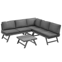 Set da Giardino ad Angolo e Convertibile, 4 Pezzi con 2 Divani, 1 Poltrona d'Angolo e 1 Tavolino, Grigio