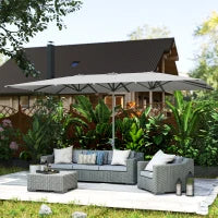 Ombrellone Doppio da Giardino 4.5x2.6 m, Apertura a Manovella e 12 Stecche, Grigio