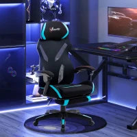 Sedia da Gaming con Supporto Lombare, Sedia Ufficio Ergonomica con Altezza Regolabile in Tessuto Nero e Blu, 65x65x119-129cm