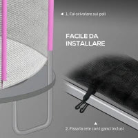 Rete di Protezione per Trampolini a 6 Pali con Ingresso con Cerniera, in PE, Ø305x180 cm, Nero e Rosa