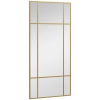 Specchio da Parete Stile Finestra con Montaggio Verticale e Orizzontale, 110x50cm, Oro
