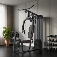 Stazione Fitness Multifunzione con 45 kg di Pesi per Home Gym, 160x108x200 cm, Nero
