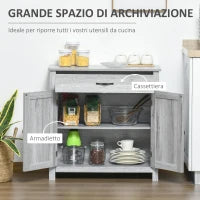 Credenza Cucina Country con Armadietto a 2 Ante e Cassetto, 80x39.7x80cm, Grigio