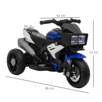 Moto Elettrica per Bambini 3-5 Anni 6V (max. 25kg), Velocità 3km/h, Motorino Elettrica per Bimbi con 3 Ruote, Luci e Suoni, Blu e Nero, 86x42x52cm