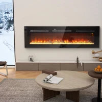 Camino Elettrico 1800W Regolabile con Telecomando, in Acciaio e Vetro Temperato, 152.4x15.8x45 cm, Nero