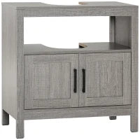 kleankin Mobile Sottolavabo con Armadietto a 2 Ante e Ripiani in Legno 60x30x60cm, Grigio