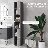 kleankin Colonna Bagno in Truciolato con 2 Ripiani Aperti e 2 Armadietti a 2 Livelli, 30x30x183 cm, Grigio