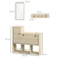 Set da Ingresso con Attaccapanni a Muro 4 Ganci, Scarpiera per 9 Scarpe, Armadietto e Specchio