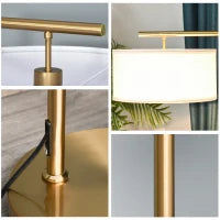 Lampada da Terra Moderna in Metallo e Paralume in Tessuto, Lampada da Lettura E27 47x37x153cm, Oro e Bianco