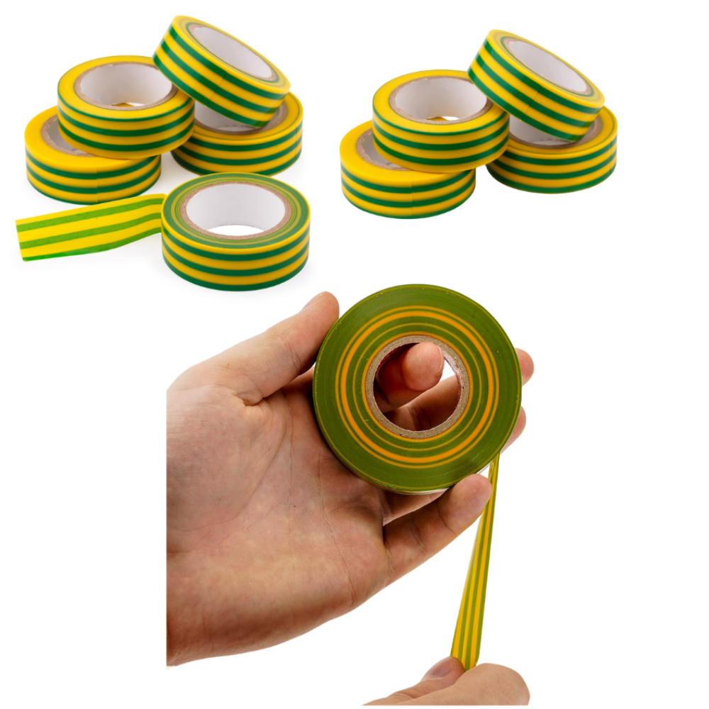 Kit nastro isolante in pvc autoestinguente multicolore per impianti sicuri *** colore giallo/verde, dimensioni 19 mm ...