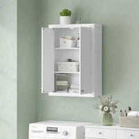 Mobile da Bagno a Parete in Legno con 2 Ripiani Regolabili su 3 Livelli, 61x20x84 cm, Bianco