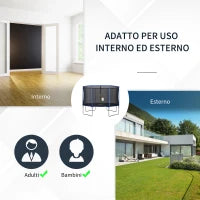 Trampolino Elastico da Esterno, Tappeto Elastico per Bambini e Adulti da Giardino con Rete di Sicurezza e Bordo Imbottito, Giochi da Giardino e Casa, Ø366x269cm, Blu e Nero